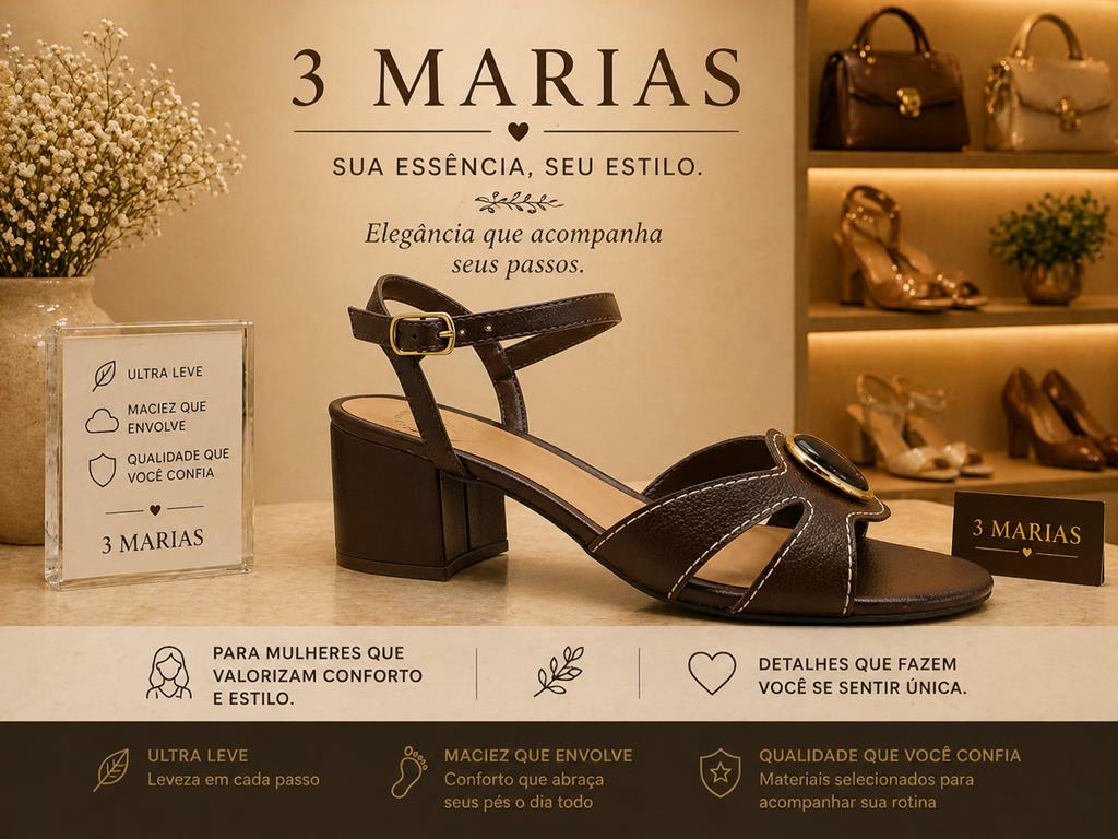 Sandália Salto Bloco - 3 Marias
